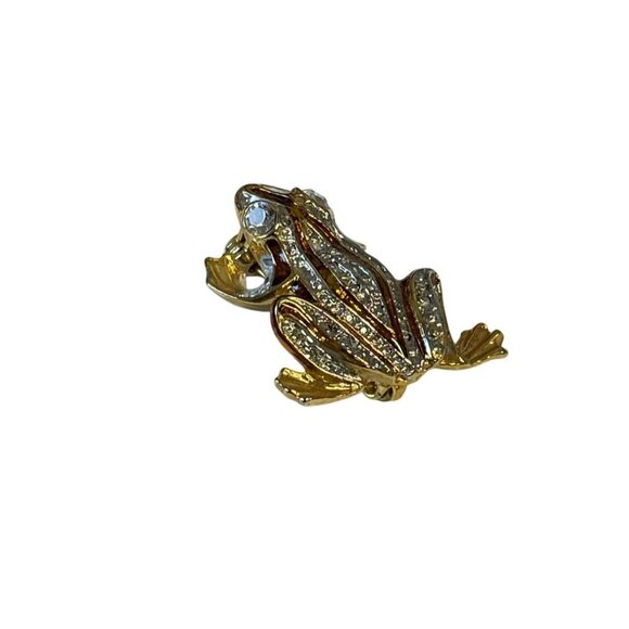 Gold-Tone Rhinestone Frog Brooch Pin Vintage - Picture 2 of 5